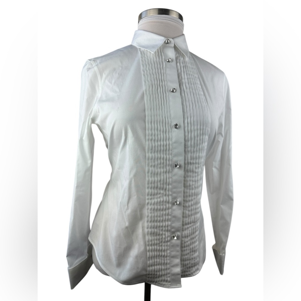 NWT Talbots Pleated Diamond Button Up Shirt LS Wrinkle Resistant White Size 14 - Picture 14 of 16